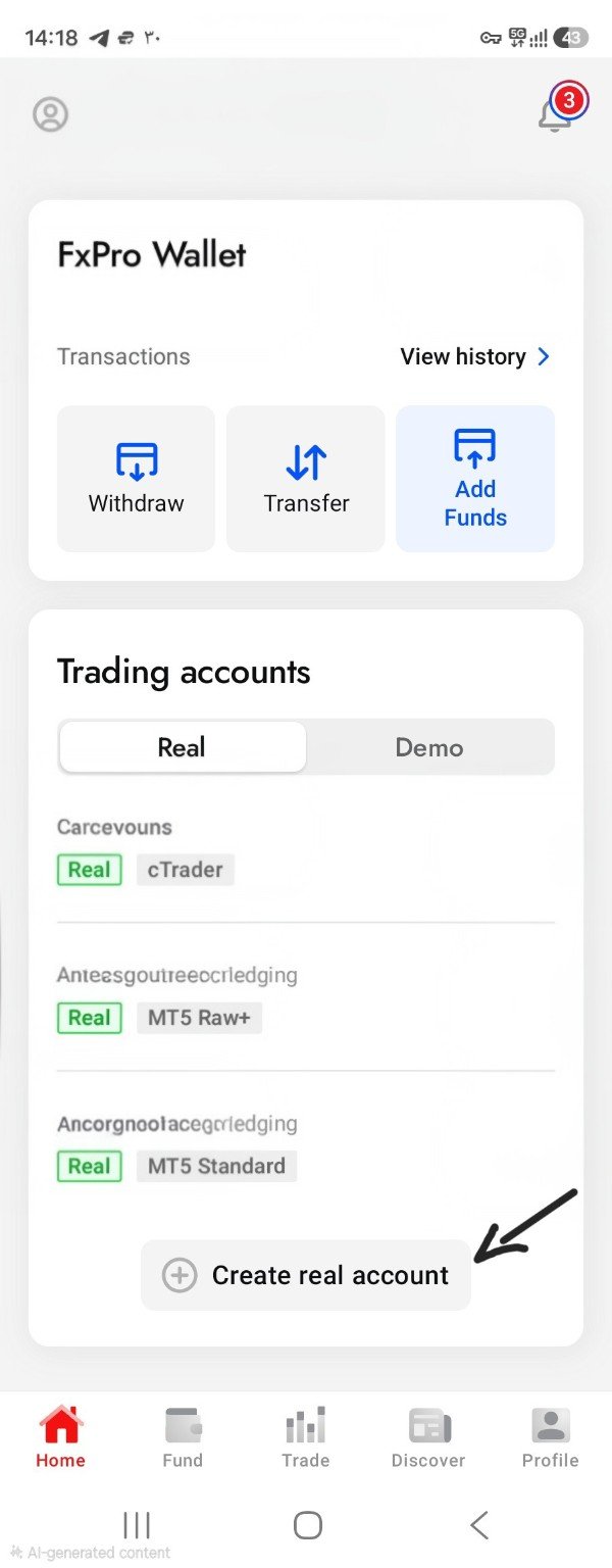 ساخت حساب معاملاتی واقعی در اپلیکیشن FxPro